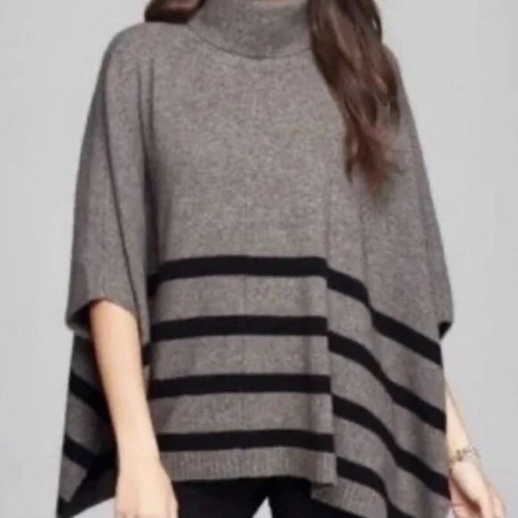 Tahari Lagenlook Oversized Boxy Wool & Yak Cowl Neck Striped Poncho - Picture 1 of 7